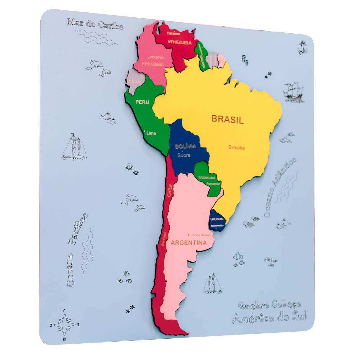Mapa da América do Sul Quebra-Cabeça 3D
