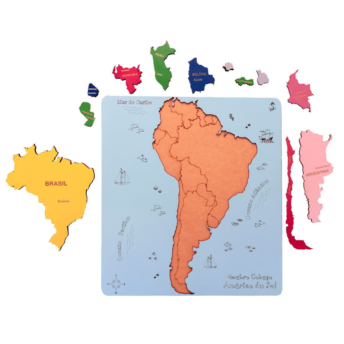 Mapa da América do Sul Quebra-Cabeça 3D