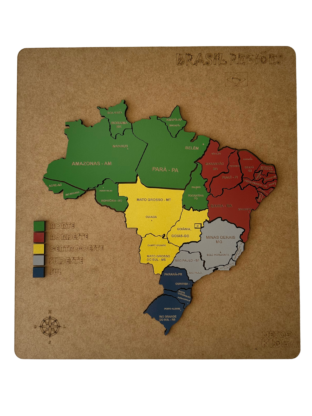 Quebra-Cabeça Mapa do Brasil Regiões em MDF