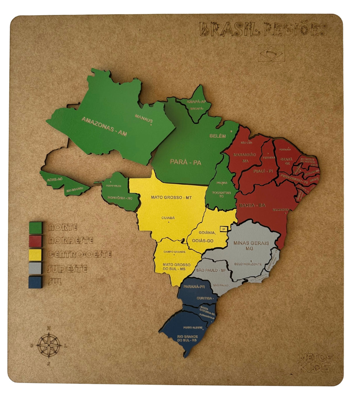 Quebra-Cabeça Mapa do Brasil Regiões em MDF