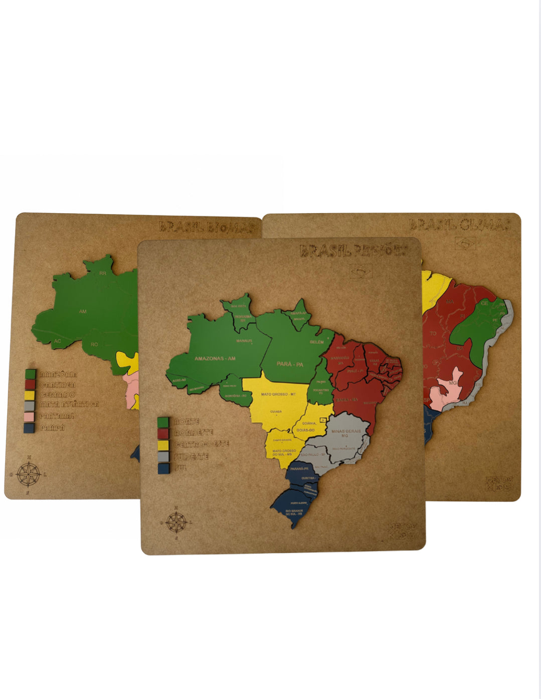 Kit Educativo Mapas do Brasil Quebra Cabeça (Regiões, Biomas e Climas)