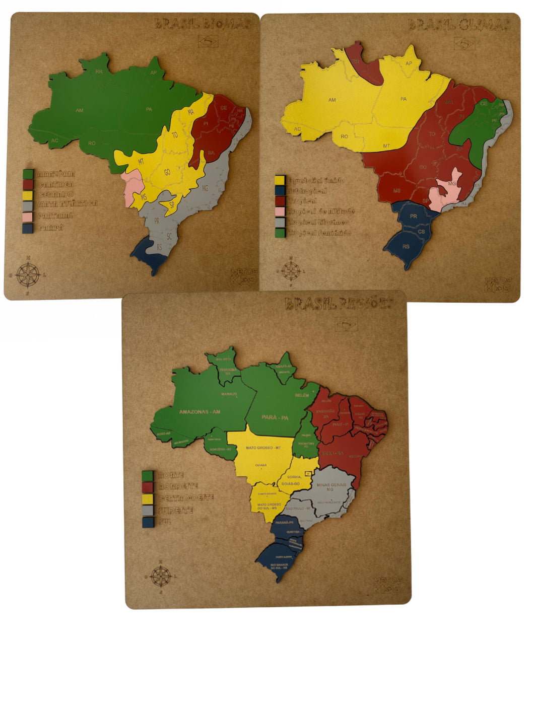 Kit Educativo Mapas do Brasil Quebra Cabeça (Regiões, Biomas e Climas)