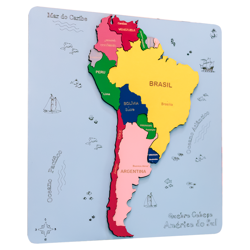 Mapa da América do Sul Quebra-Cabeça 3D