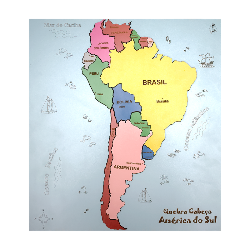 Mapa da América do Sul Quebra-Cabeça 3D